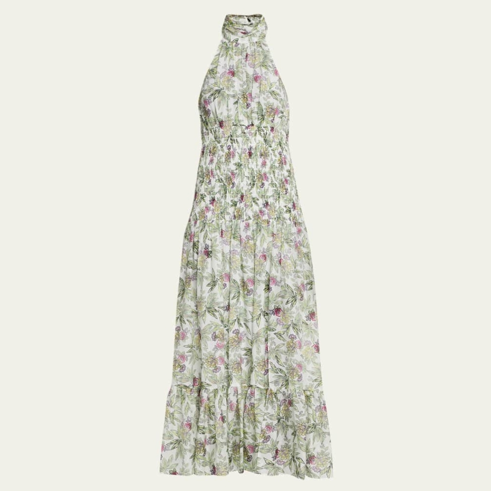 8. NWT CINQ A SEPT DOVER FLORAL HALTER NECK COTTON & SILK DRESS - Picture 2 of 8